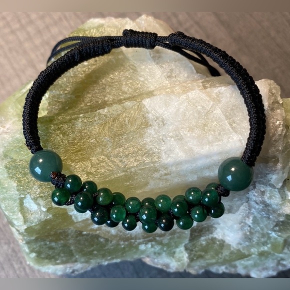Beaded Natural Jade Gemstone Bracelet with Adjustable Cord - Picture 2 of 14
